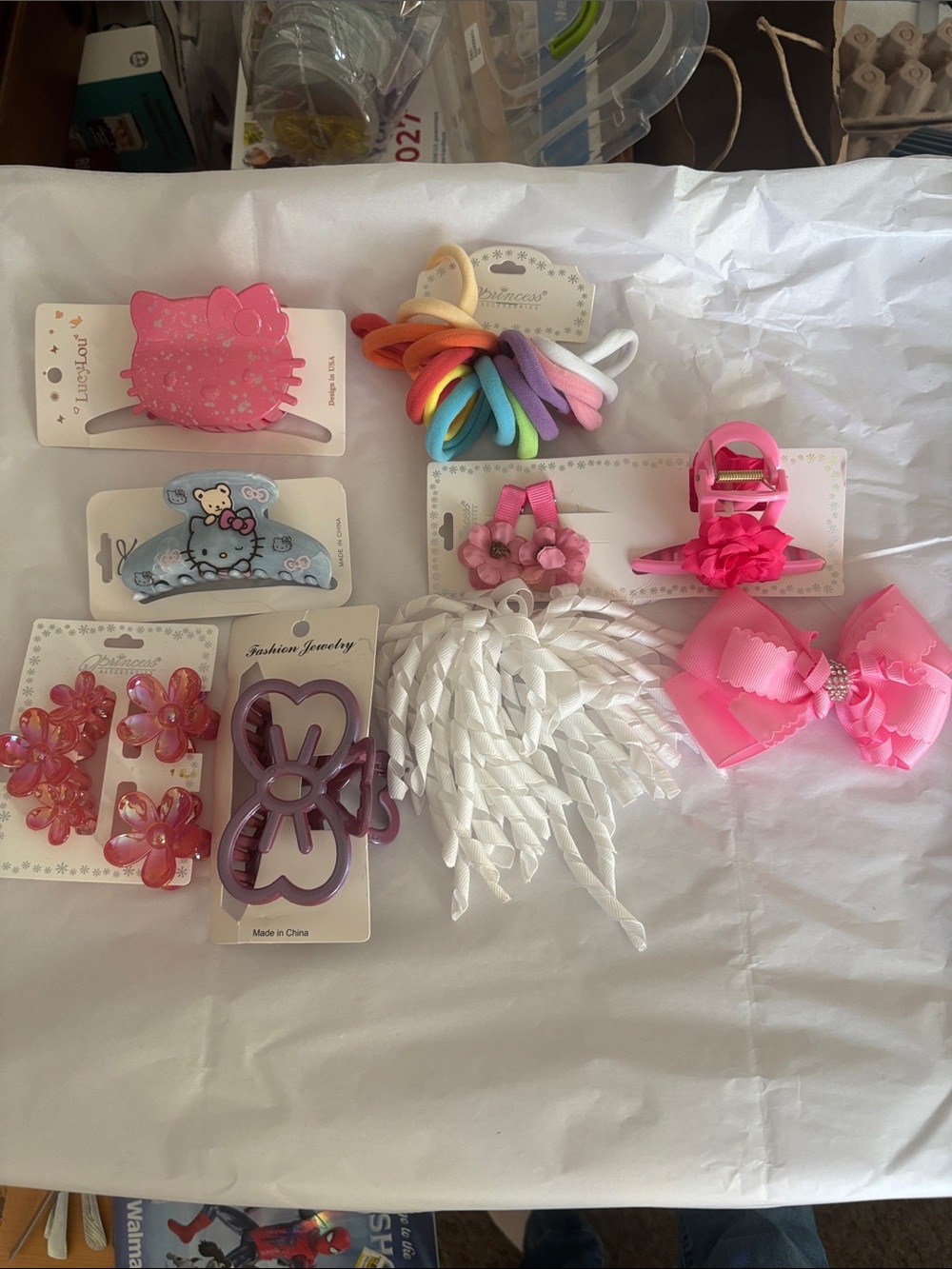 Girls Hair Accessory Set with Pink Bows and White Ties